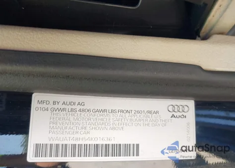 2004 Audi A4 3.0 из США, поврежденный, VIN WAUAT48H54K016361